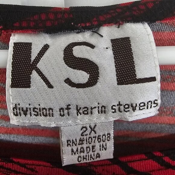 KSL Kari Stevens Red Black Striped Tribal Sift Dress Office 2X - Picture 8 of 11